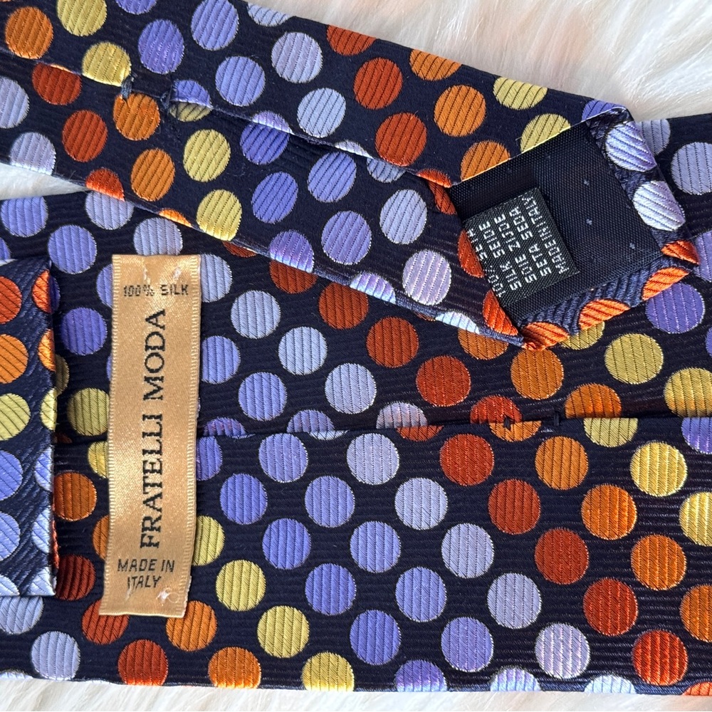 Fratelli Moda 100%‎ silk men’s Red and Orange Polka Dot Tie multi colored - Picture 3 of 4